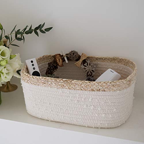 La Jolíe Muse Juego de 3 Cestas de Almacenamiento - Cestas Tejidas con Cuerda Blanca para Estantes de los Armarios, Papeleras Organizadoras Decorativas para el Baño, el Dormitorio