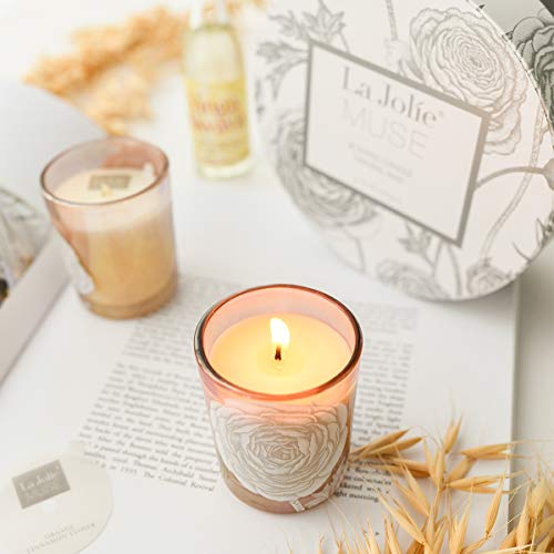La Jolíe Muse Juego de 4 Velas aromatizadas de Regalos, Cera de Soja Natural, colección de Velas para festejar Las Cuatro Estaciones, Vidrio de ópalo, 20 Horas Cada una  