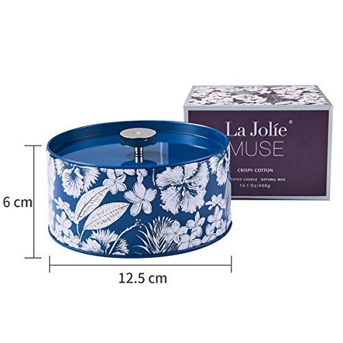 La Jolíe Muse Vela perfumada de 400 grs. para Regalo, aroterapia Algodón crocante, Vela de Cera de Soja Natural de 3 mechas  