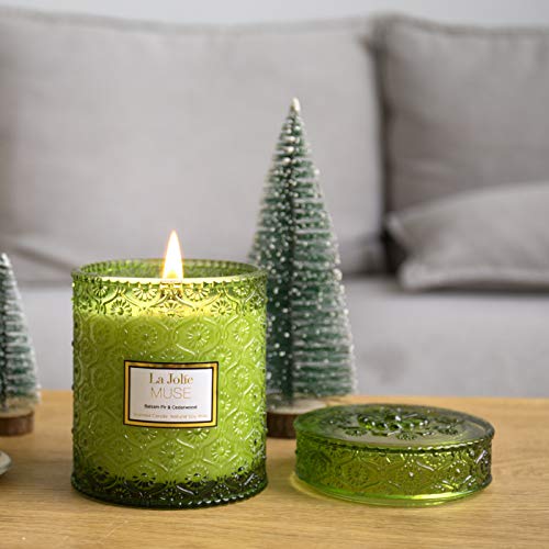 La Jolíe Muse Vela perfumada de Abeto balsámico y Madera de Cedro, Vela de Soja 100% Natural para el hogar, Velas navideñas, 90 Horas de duración, Tarro de Cristal Grande, 549 g