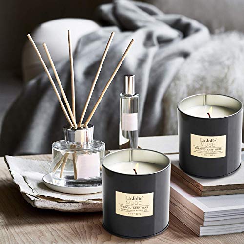 La Jolíe Muse Vela perfumada de Hojas de hiedras de Tabaco Grande 85-100 Horas 369 g, Cera de Soja Natural, Lata de Metal Negra  