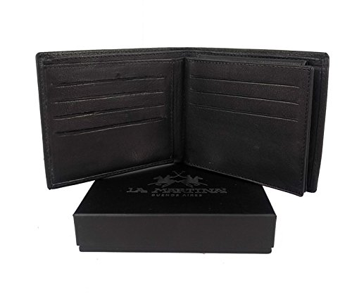 La Martina Cartera de cuero genuino para hombre, color Negro, talla Talla Unica