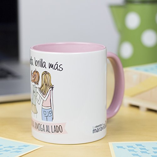 La mente es Maravillosa - Taza con Frase y Dibujo, Regalo Divertido (La Vida Brilla más con una Amiga al Lado)