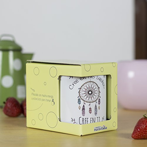 La mente es Maravillosa - Taza con Frase y Dibujo. Regalo Original y Gracioso (Cree en Tus sueños, Cree en ti) Taza Diseño Atrapasueños