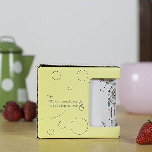 La mente es Maravillosa - Taza con Frase y Dibujo. Regalo Original y Gracioso (Cree en Tus sueños, Cree en ti) Taza Diseño Atrapasueños