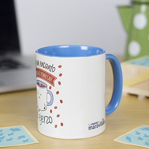 La mente es Maravillosa - Taza con Frase y Dibujo. Regalo Original y Gracioso (Soy un Encanto Pero hasta el Primer café no ejerzo) Taza Diseño Café