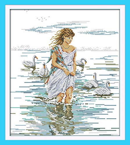 La ni?a de ganso en el agua Lienzo impreso Kits de punto de cruz chino Juego de punto de cruz impreso Bordado Costura 40¡Á50cm