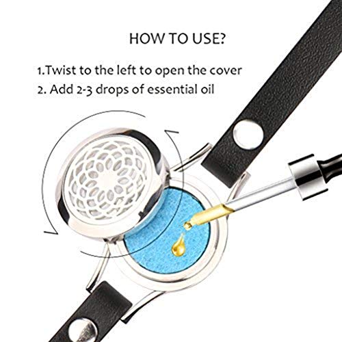 La pulsera de difusión de aceite esencial, la correa de cuero de la pulsera del aroma del acero inoxidable con los regalos de cumpleaños creativos alivia fatiga, lanza la tensión,Black