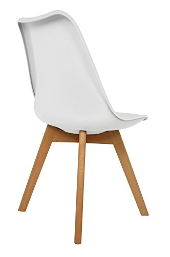 La Silla Española Salou, sillas de estilo nórdico, asiento en simil piel y patas en madera, blanco, 47x42x83 cm, 4 unidades