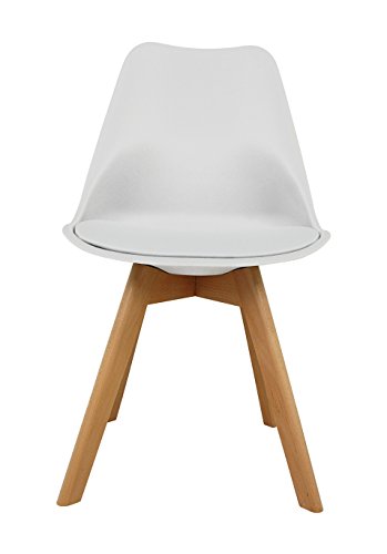 La Silla Española Salou, sillas de estilo nórdico, asiento en simil piel y patas en madera, blanco, 47x42x83 cm, 4 unidades