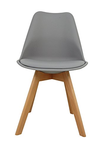 La Silla Española Salou, sillas de estilo nórdico, asiento en simil piel y patas en madera, gris, 47x42x83 cm, 4 unidades