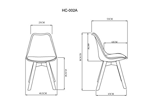 La Silla Española Salou, sillas de estilo nórdico, asiento en simil piel y patas en madera, gris, 47x42x83 cm, 4 unidades