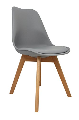 La Silla Española Salou, sillas de estilo nórdico, asiento en simil piel y patas en madera, gris, 47x42x83 cm, 4 unidades