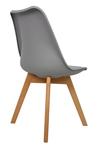 La Silla Española Salou, sillas de estilo nórdico, asiento en simil piel y patas en madera, gris, 47x42x83 cm, 4 unidades