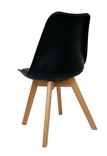 La Silla Española Salou, sillas de estilo nórdico, asiento en simil piel y patas en madera, negro, 47x42x83 cm, 4 unidades