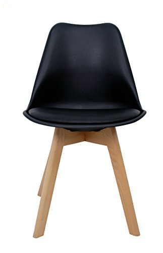 La Silla Española Salou, sillas de estilo nórdico, asiento en simil piel y patas en madera, negro, 47x42x83 cm, 4 unidades