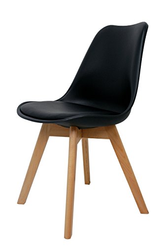 La Silla Española Salou, sillas de estilo nórdico, asiento en simil piel y patas en madera, negro, 47x42x83 cm, 4 unidades