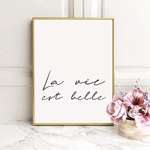 La vie est belle French Quote Black White Canvas Poster Flowers Wall Art Painting Print Nordic Decorative Picture Home Decor/40x50cmx2Pcs-Sin marco