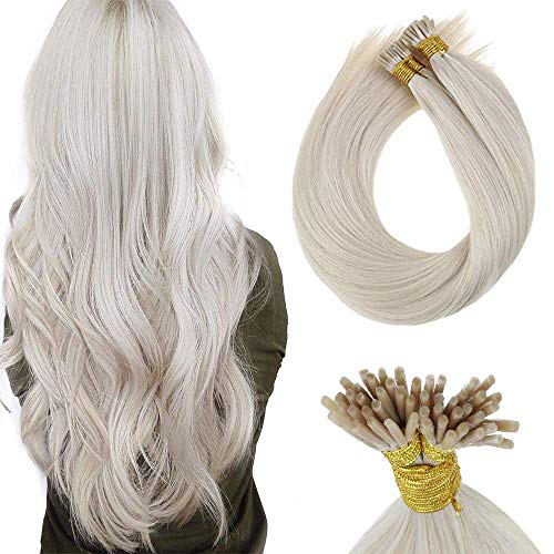 LaaVoo 20 Pulgadas Pre Bonded Extensiones de Cabello Humano Real Lightest Blonde #60 Hair Extensions 50g 1g/1s 100% Remy Straight Human Hair Extensions Tips
