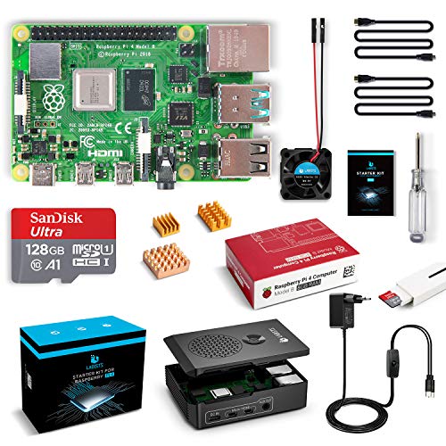 LABISTS Raspberry Pi 4 8GB Kit Incluido Tarjeta SD 128GB Precargada con Raspberry Pi OS, Ventilador, 3 Disipadores de Calor, 5.1V 3A Tipo C con ON/Off, 2 Micro HDMI, Caja y Lector de Tarjetas