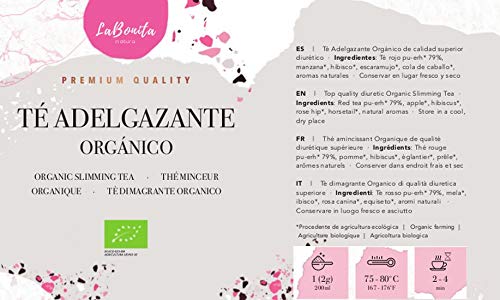 LaBonita Nature, Té Adelgazante quemagrasa para pérdida de peso. 100% Orgánico. Compuesto de té rojo pu-erh, manzana, hibisco, escaramujo y cola de caballo, [Calidad Premium], Lata granel, 100