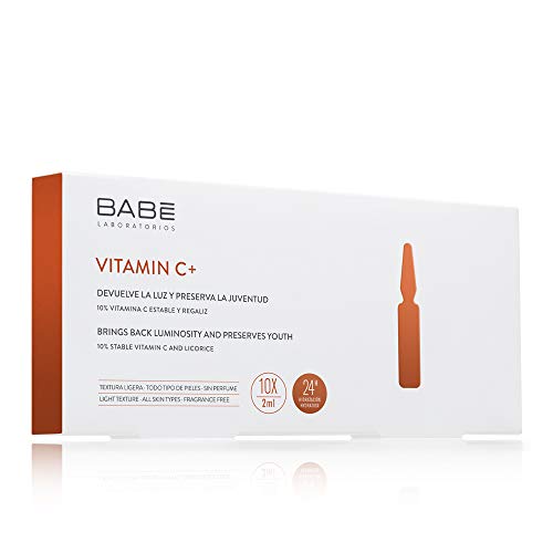 Laboratorios Babé - Ampollas Faciales Vitamina C + Extracto de Regaliz (10 Unidades), Efecto Flash Luminosidad Reafirmante, Acción Antinflamatoria y Calmante, Hidratación 24 Horas