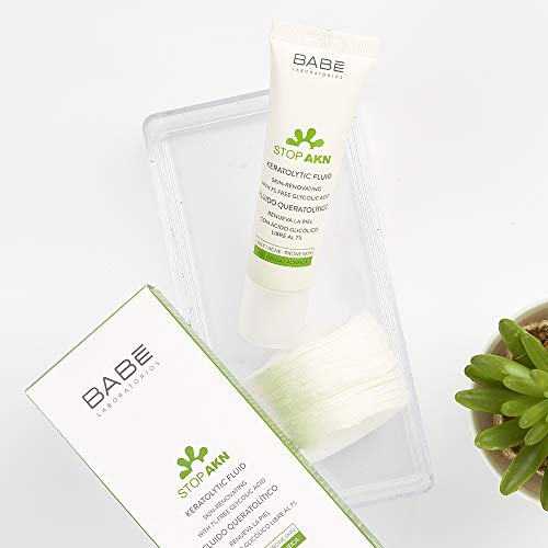 Laboratorios Babé - STOP AKN Fluido Queratolítico 30 ml, Para Piel Grasa, Tratamiento Facial Acné, Ácido Glicólico, Renovación Celular, Disminución de Marcas y Cicatrices