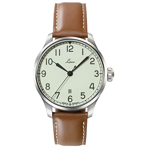 LACO Valencia 861651.2 - Reloj de pulsera para hombre (correa de piel de becerro marrón, cristal de zafiro, diámetro 42 mm, automático, incluye estuche)