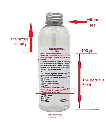 Lactato de sodio 60% (Sodium lactate 60%) - 100 gr - Uso Para jabones en barra, ayuda a producir una barra más dura que dura más | Un gran aditivo en formulaciones cosméticas.