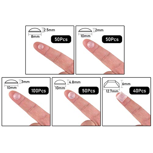 Lagrimas Silicona, SANGGI 290 Piezas Topes Adhesivos Transparentes, Pies de Goma Transparentes, Almohadilla Autoadhesiva,Amortiguación de Ruido,protector antigolpes,búfer muebles,(5 tamaños)