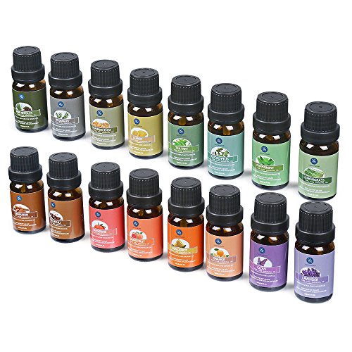 Lagunamoon Aceites Esenciales, Top 16 Set de Regalo de Aceites de Aromaterapia, Lavanda, Eucalipto, Hierba de Limón, Romero, Menta, Arból de Té, Aceites Esenciales para Humidificador, 100% Puros