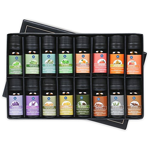 Lagunamoon Aceites Esenciales, Top 16 Set de Regalo de Aceites de Aromaterapia, Lavanda, Eucalipto, Hierba de Limón, Romero, Menta, Arból de Té, Aceites Esenciales para Humidificador, 100% Puros