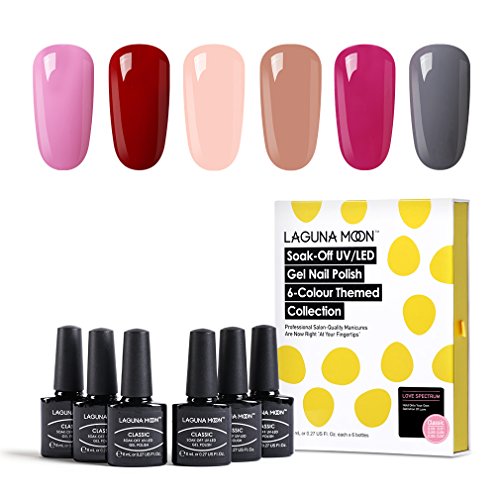 Lagunamoon Esmaltes de Uñas, Esmaltes de Gel Uñas UV LED, 6pcs Kit de Esmaltes Semipermanentes para Uñas, Set de Regalo de Uñas de Gel de Colores, Pintauñas para Manucira Profesional - 009