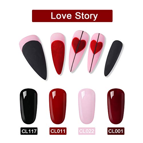 Lagunamoon Esmaltes Semipermanentes en Gel UV LED, Selección de 6 Colores Temáticos para el Día de San Valentín, Esmalte de Uñas Soak off 8ML - Historia del Amor