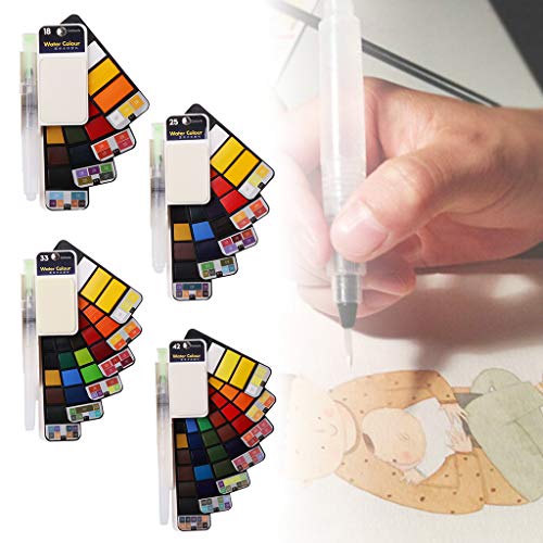 lailongp plegable fächerförmiger einfarbiger Juego de pintura, Acuarela pigmento con tragbarem Pincel de Pen Kit de, tipo Portable Supplies (42 colores)