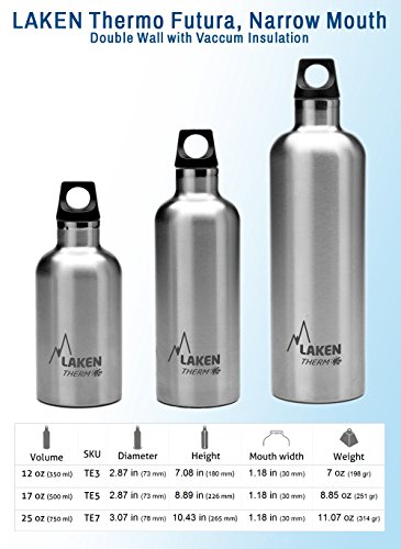 Laken Futura Botella Térmica Acero Inoxidable 18/8 y Doble Pared de Vacío, Unisex adulto, Plateado, 500 ml