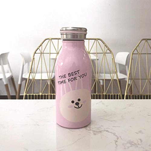 LALLing Creativo Lindo Femenino portátil literario Taza de Agua Dulce Taza Estudiante de Acero Inoxidable de Dibujos Animados Mini Personalidad Gran Copa del Vientre