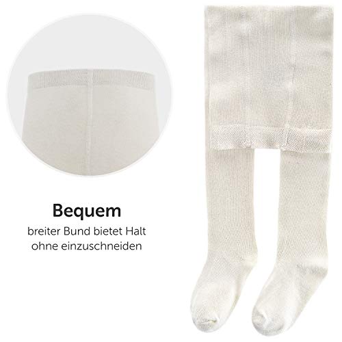 LaLoona Leotardos bebe Pack 2 Ud. - Medias elásticas para bebé niña y niño con cintura ancha y alto contenido de algodón - 62/68 (3-6 meses) - crema