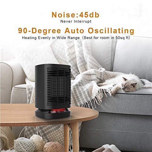 Laluztop Calefactor Portátil Eléctrico,PTC Elemento de Cerámica Ventilador Calefactor de Aire Caliente 950W / 650W / 5W con Viento Calor y Natural ,3 Configuraciones de Temperatura,Giratorio de 90°