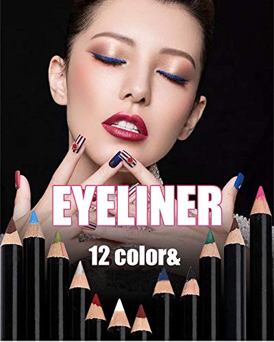 Lamavido Delineador de ojos, Lápiz delineador de ojos o de labios de la pluma,Internet 12 colores maquillaje lápiz para ceja brillo sombra labio eyeliner