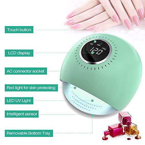Lámpara LED UV Uñas - 84W Secador de Uñas con 5 segundos de secado rapido y Sensor Automático para manicura/pedicura de esmalte de uñas (verde)