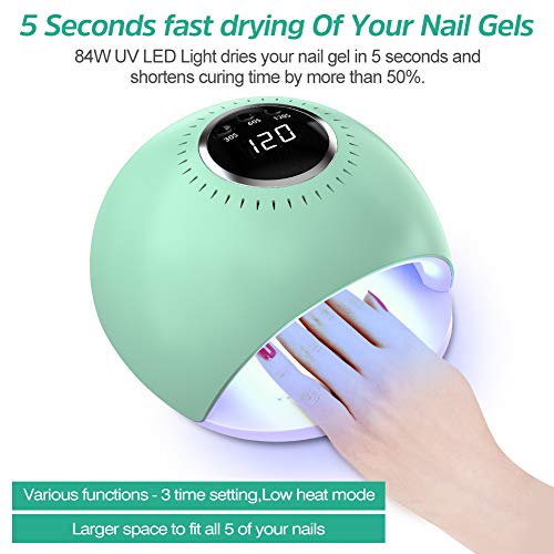 Lámpara LED UV Uñas - 84W Secador de Uñas con 5 segundos de secado rapido y Sensor Automático para manicura/pedicura de esmalte de uñas (verde)