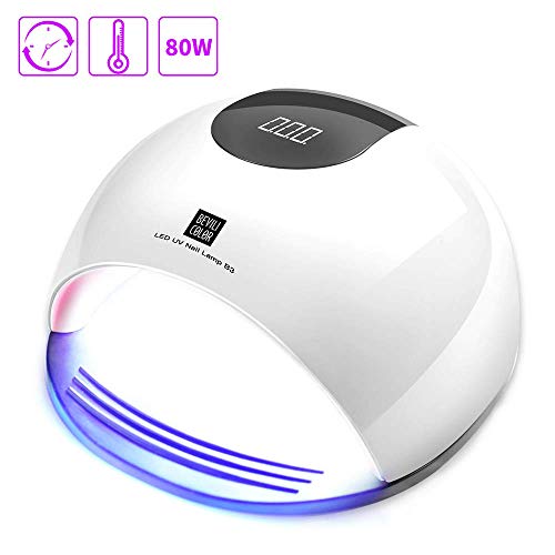 Lámpara LED UV Uñas, HALOVIE 80W Lámpara Secador de Uñas LED UV Gel Esmalte de Uñas Curado Luz Máquina Pantalla LCD Táctil Sensor Automático con 4 Temporizadores Profesional para Manicura Pedicura