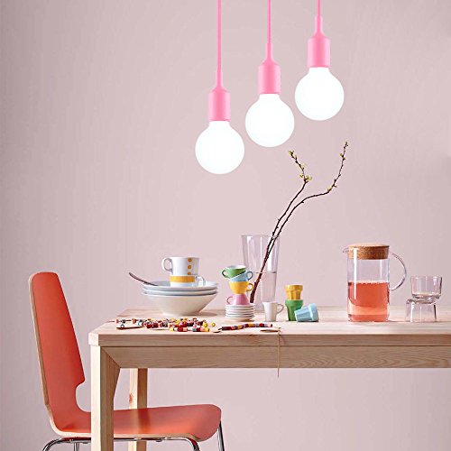 Lampara Plafone Suspension de Techo Colgante Rosa Decorativo con Portalampara E27 y Cable Longitud Máxima 155CM Ajustable para Comedor Salon Habitacion Juvenile Niña de Enuotek