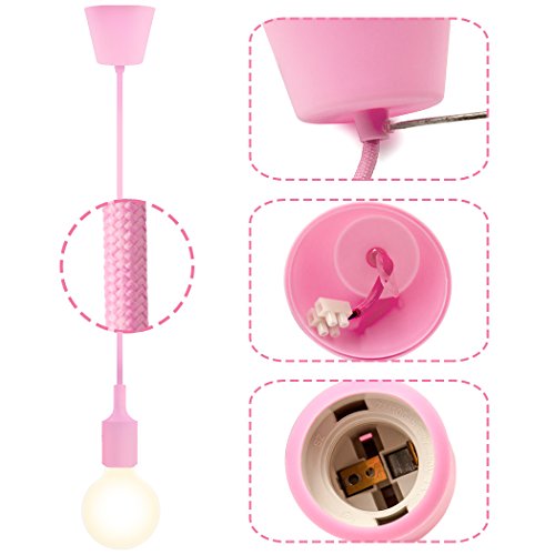Lampara Plafone Suspension de Techo Colgante Rosa Decorativo con Portalampara E27 y Cable Longitud Máxima 155CM Ajustable para Comedor Salon Habitacion Juvenile Niña de Enuotek