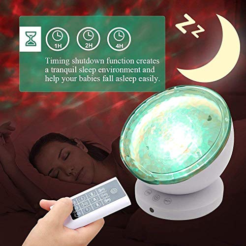 Lámpara Proyector,Luz de Noche +Control Remoto+Temporizador,8 Modo Color+6 Sonidos Musical+45 Grado Rotación,Luz de Cabecera Niños O Adulto,Regalos para Halloween Acción Gracias Navidad