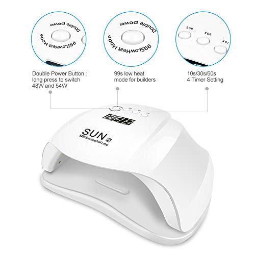 Lámpara UV LED 54W Secador de uñas con 4 configuraciones de temporizador y Sensor Automático para esmalte de uñas de gel Curado de manicura / pedicura