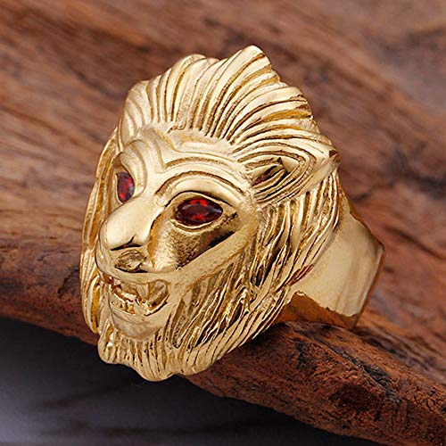 LANCHENEL Joyas De Punk Rock Hombres Hip Hop Dominantes Ojos Rojos Cabeza De León Anillos De Oro,Tamaño 30