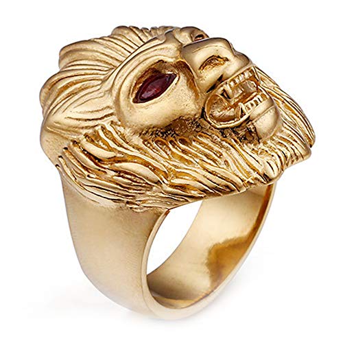 LANCHENEL Joyas De Punk Rock Hombres Hip Hop Dominantes Ojos Rojos Cabeza De León Anillos De Oro,Tamaño 30
