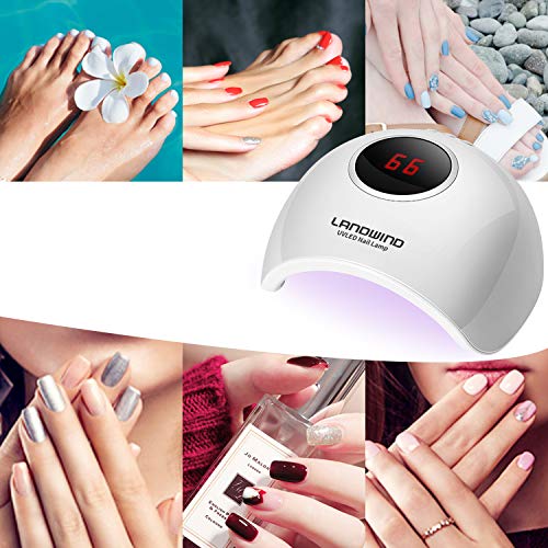 LANDWIND Lámpara de Uñas LED/UV, 36W Secador de Uñas para Esmalte de Uñas de Gel con Pantalla LCD Temporizador de 30 seg, 60 seg, Modo de Calor Bajo 90 seg Secado Rápido, Manicura/Pedicura Nail Art